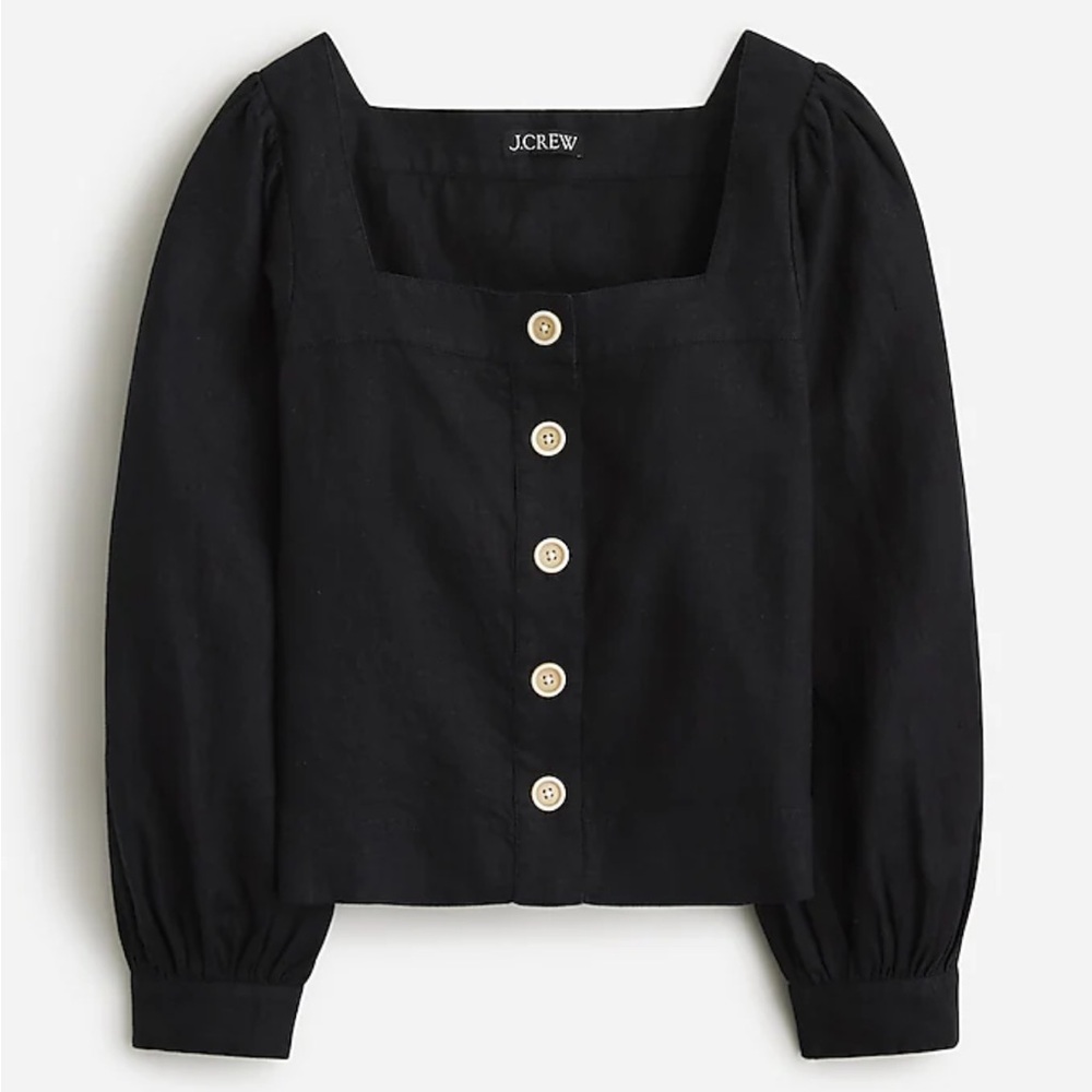 NWT JCrew square neck linen button top